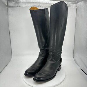 Sendra 6771 Women Size 7W Black Leather Back Buckle Side Zip Knee High Boot
